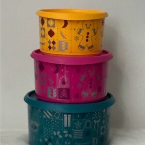 Tupperware Festive Stacking Containers - Yellow, Pink, Blue